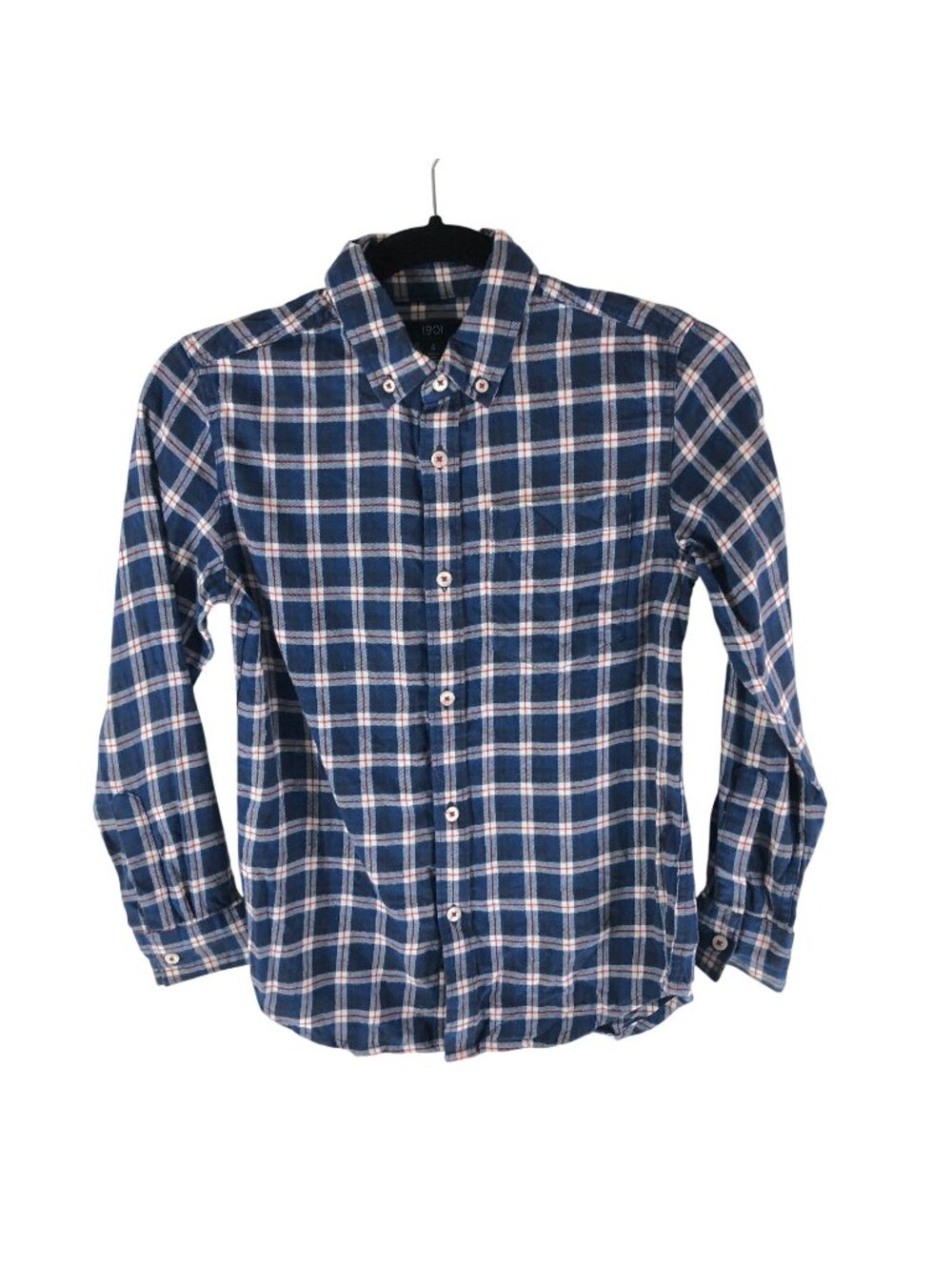 1901 Boys Flannel Shirt Button Down Plaid Blue Red S 7/8